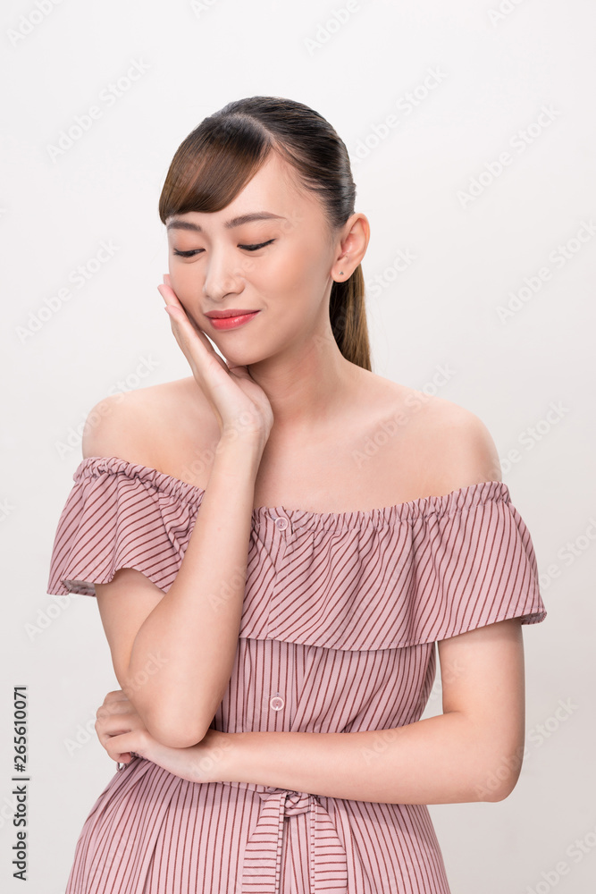 attractive asian woman skin care image on white background attractive asian woman skin care image on white background