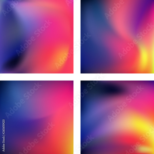 Set with abstract blurred backgrounds. Vector illustration. Modern geometrical backdrop. Abstract template. Yellow, pink, blue colors.