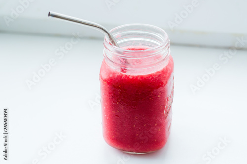 Wallpaper Mural A glass with red berry smoothie. The concept of proper nutrition, healthy breakfast. Torontodigital.ca
