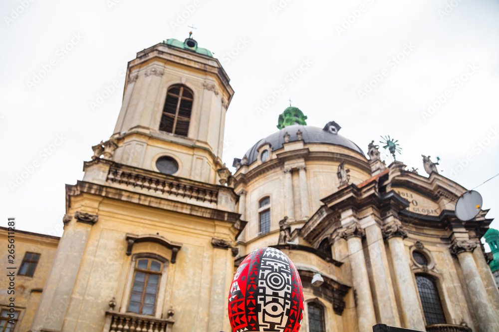 Easter egg (pysanka) exhibition in Lviv near Dominican church