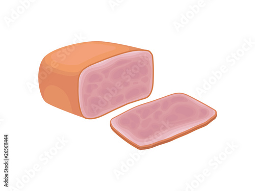 Fresh ham. Part lies next to a large piece. Vector illustration.