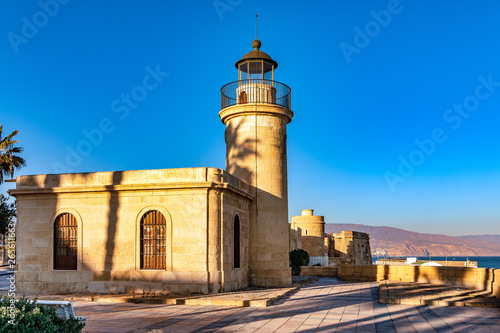View of lighthouse of Roquetas de Mar, Spain.