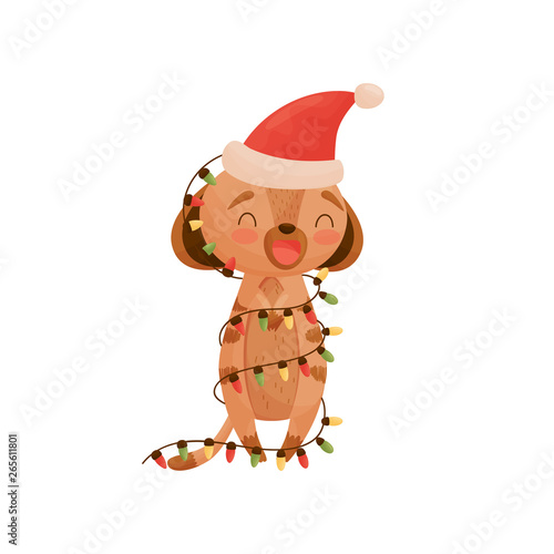 Humanized gopher wrapped garland. Vector illustration on white background.