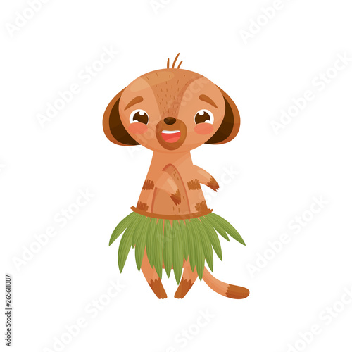 Humanized Gopher in Hawaiian Skirt. Vector illustration on white background.