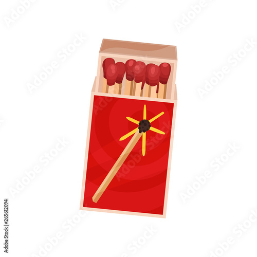 Open box of matches. Vector illustration on white background.