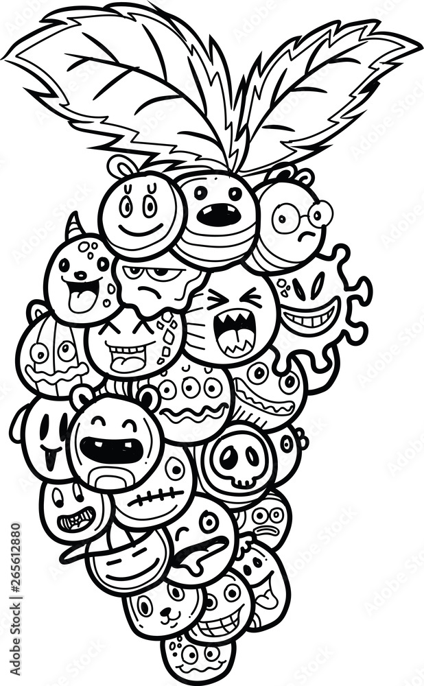 Fototapeta premium Vector illustration hand drawn of cute doodle monster grape