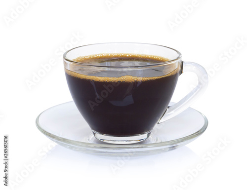 Closeup glass of americano hot coffee isolated on white background photo