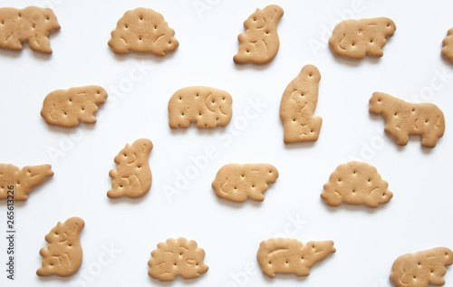 Baby cookies animals fun food snack for kids on a white background. Proper children food. Homemade cooking. Safe food.