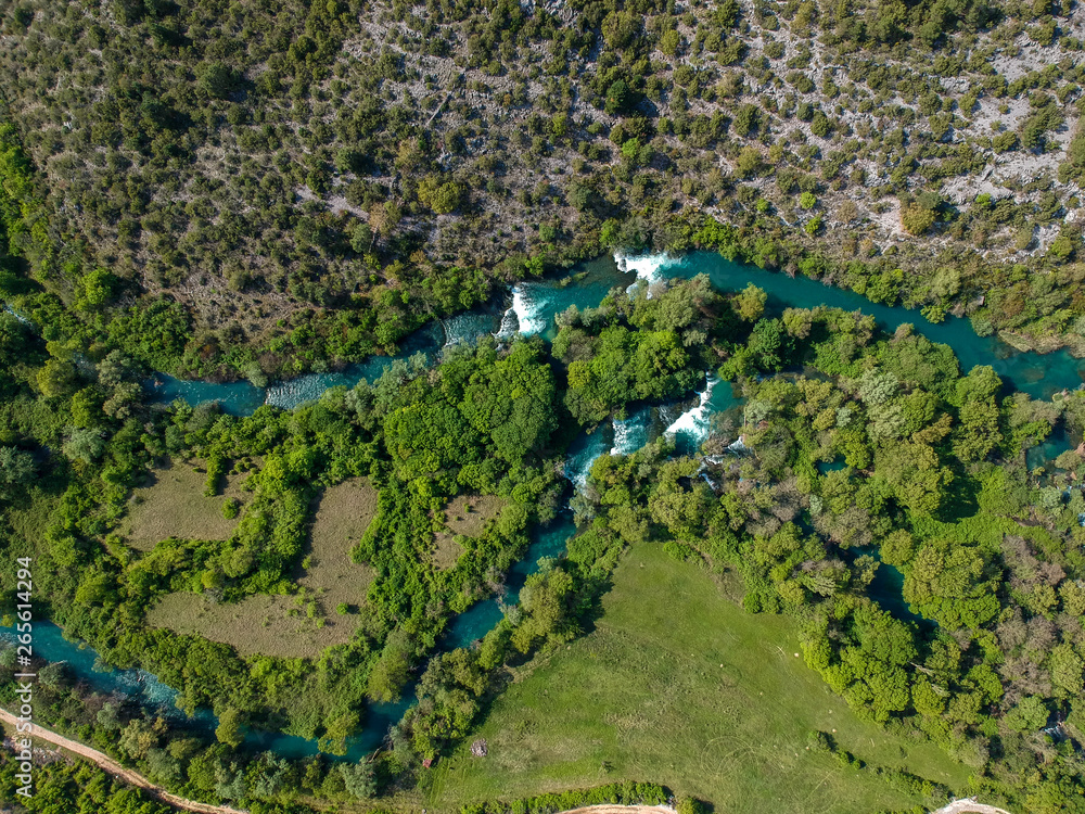 Aerial view of Trebizat River in Bosnia and Herzegovina