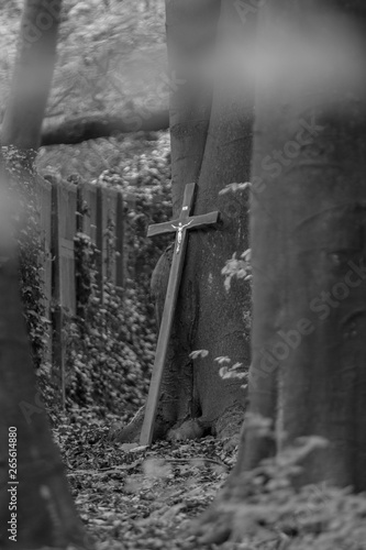 abndoned cross at cemetery photo