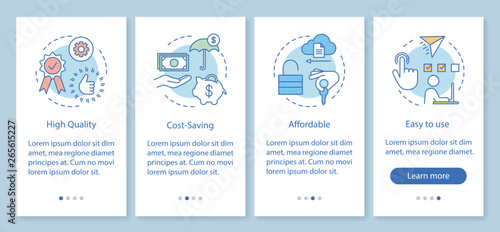 Benefits of technology onboarding mobile app page screen with linear concepts