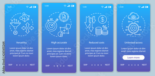 Product advantages onboarding mobile app page screen with linear concepts
