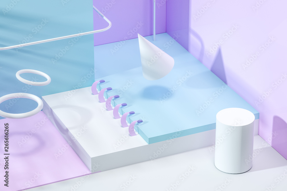 3d rendering, relaxing tint color room with creative shapes. 3d rendering, relaxing tint color room with creative shapes.