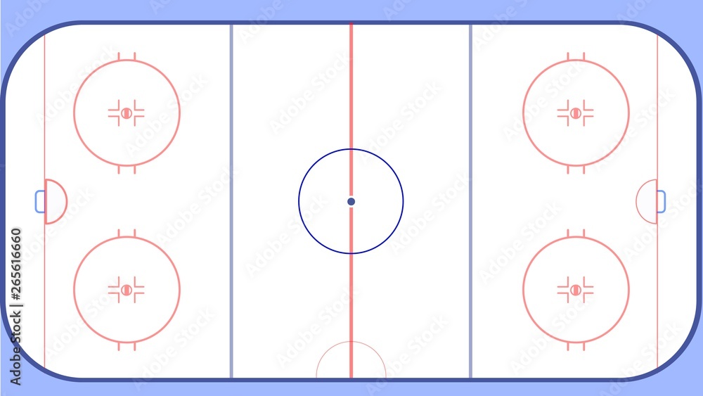 Naklejka premium hockey field white.top view with symbols and lines.for playing women's and men's hockey.ice hockey,on the ice. vector image.