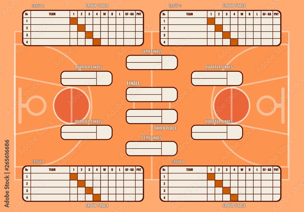 Standings of the basketball championship.basketball field with  markings.tournament table for 16 teams.for the world Cup,the NHL club  championship.vector image Stock Photo | Adobe Stock