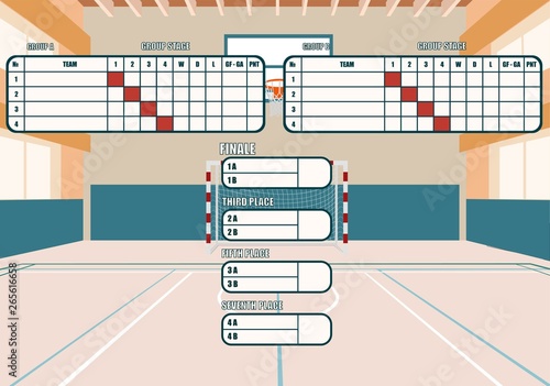 standings of the handball championship .handball field with markings.tournament table for 8 teams.for the world Cup,club handball championship.vector image photo