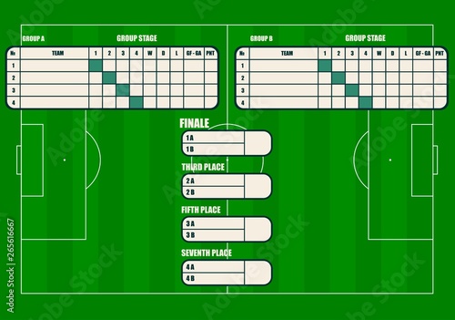 Football soccer  tournament table on the background of a football field.8 football soccer teams.vector image photo