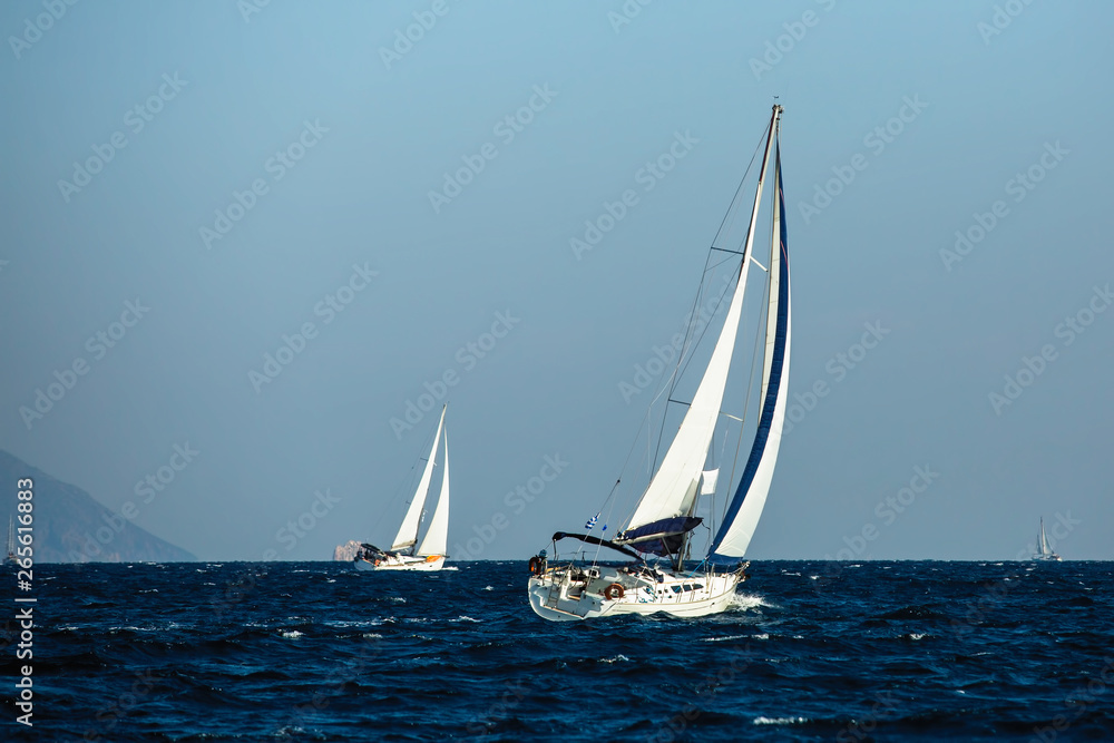 Sailing yacht boats regatta at the Aegean Sea.