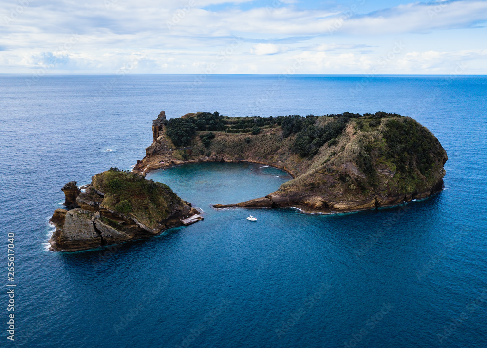 An aerial view of the Azores, Portugal - The Islet of Vila Franca do Campo, near San Miguel island.