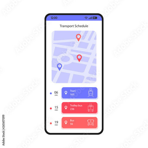 Transport schedule smartphone interface vector template