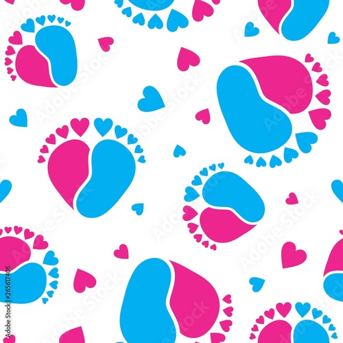 Baby feet  and hearts seamless vector pattern