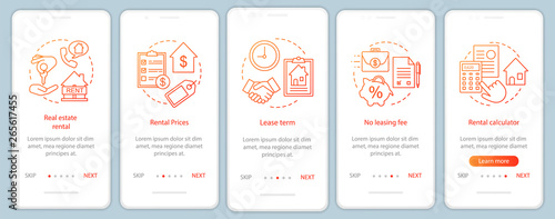 Property rental onboarding mobile app page screen with linear concepts