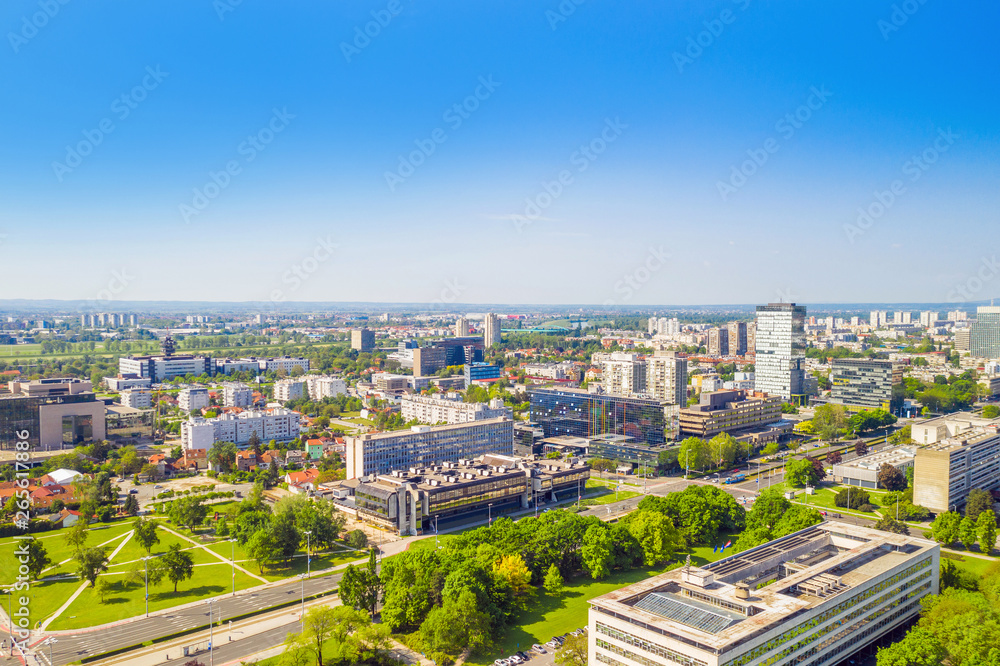 Croatia, Zagreb, panoramic view of business city center and modern towers, Vukovarska street, urban skyline Croatia, Zagreb, panoramic view of business city center and modern towers, Vukovarska street, urban skyline
