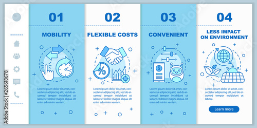 Technology advantages, benefits onboarding mobile web pages vector template