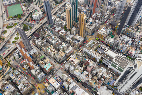 Aerial view of Hong Kong urban city