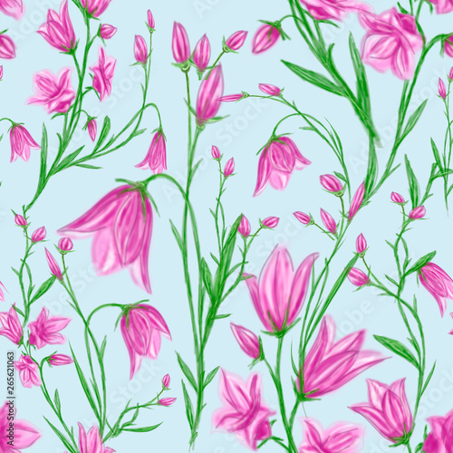 Seamless pattern with spring flowers and leaves. Hand drawn background. floral pattern for wallpaper or fabric. Flower rose. Botanic Tile.