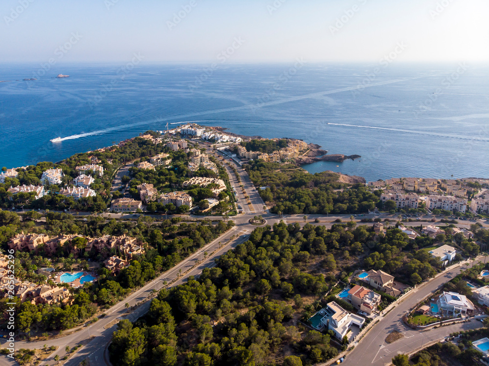 Aerial view, Santa Ponca, with villas and luxury houses, municipality of Calvia, Balearic Islands, Spain