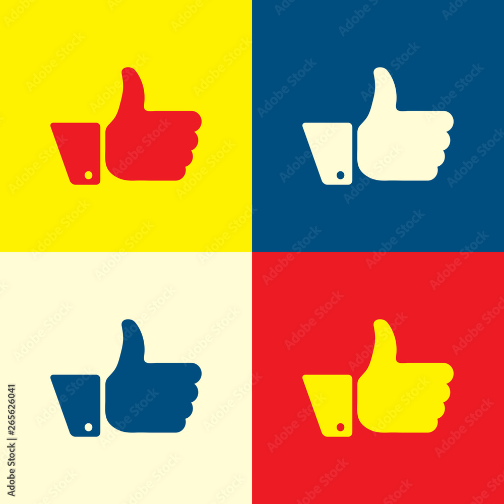 Like icon. Yellow, blue and red color material minimal icon or logo design Like icon. Yellow, blue and red color material minimal icon or logo design