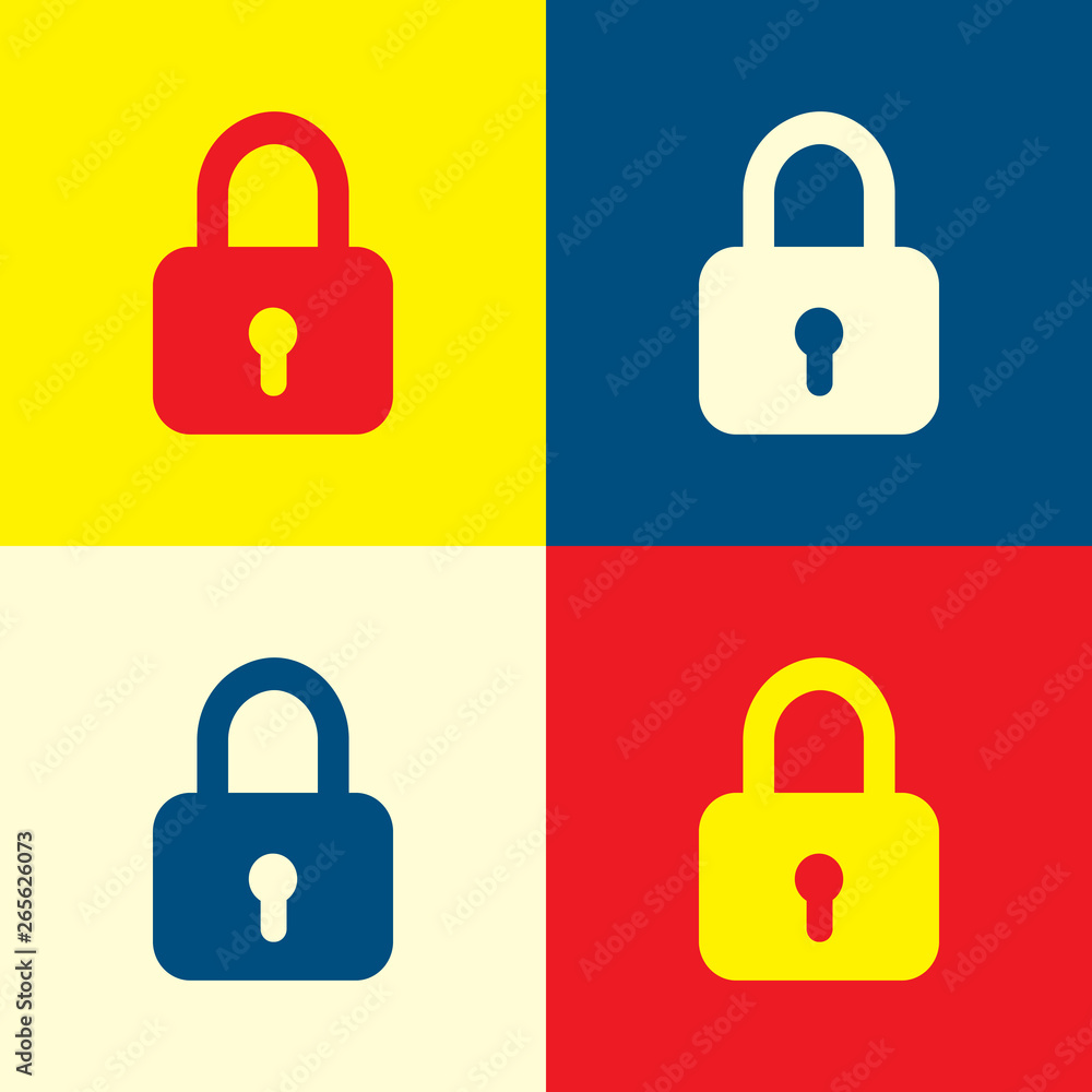 Padlock icon. Yellow, blue and red color material minimal icon or logo design Padlock icon. Yellow, blue and red color material minimal icon or logo design