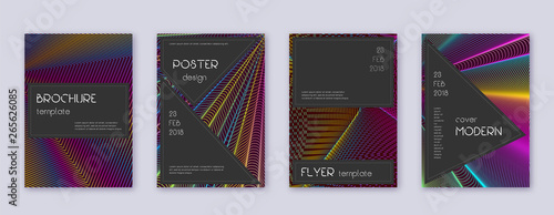 Black brochure design template set. Rainbow abstra