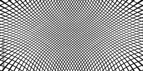Checkered monochrome background. Simple linear halftone  texture. Vector black & white background. Abstract dynamical rippled surface. Visual  3D effect. Illusion of movement.
