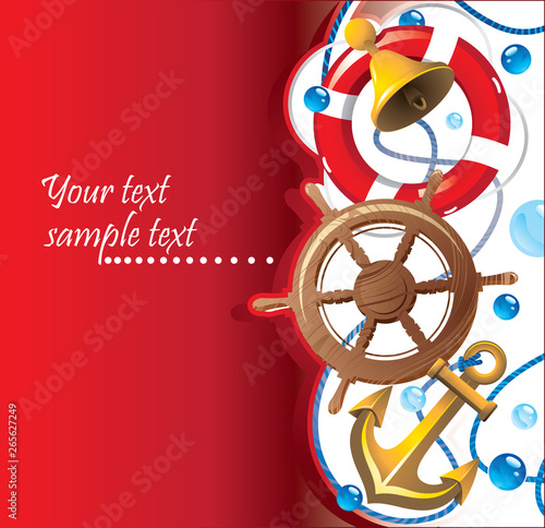 Bright background with sets of things on the marine theme.