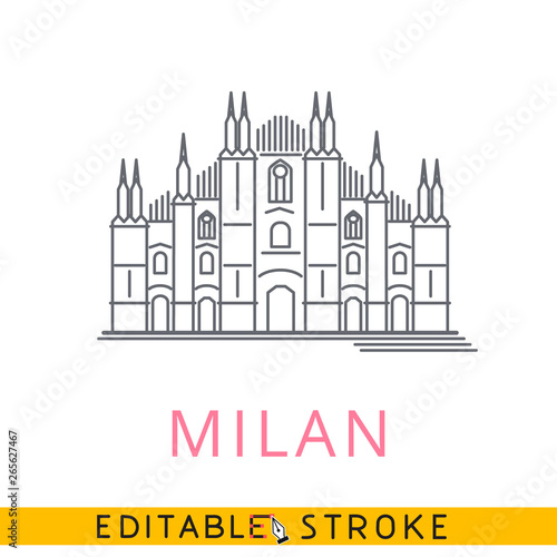 Milan Duomo Italy. Easy editable stroke line icon.