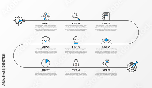 Infographic design template. Timeline concept with 9 steps © kuliperko