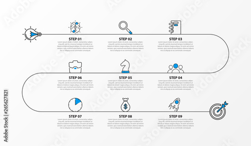 Infographic design template. Timeline concept with 9 steps photo