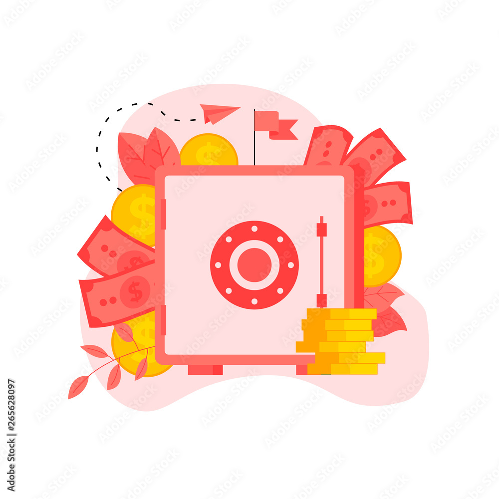 Safe box with money saving dollar coins. Finance concept Safe box with money saving dollar coins. Finance concept