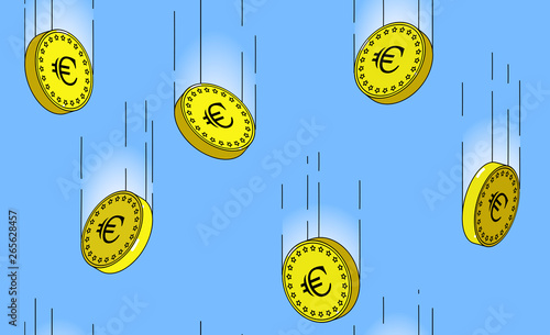 seamless pattern of euro gold coins falling in the air