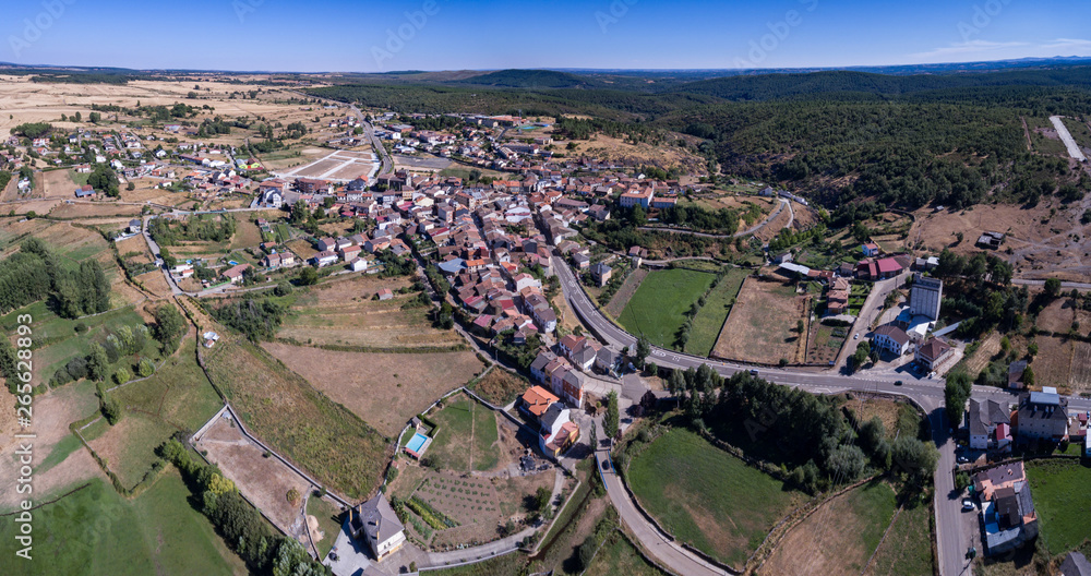 Panoramic aerial view of Alcañices village in Zamora