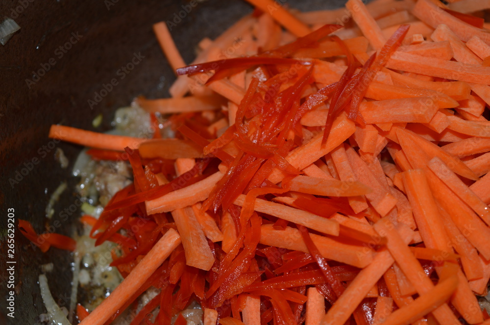 fried onions, paprika and carrots fried onions, paprika and carrots