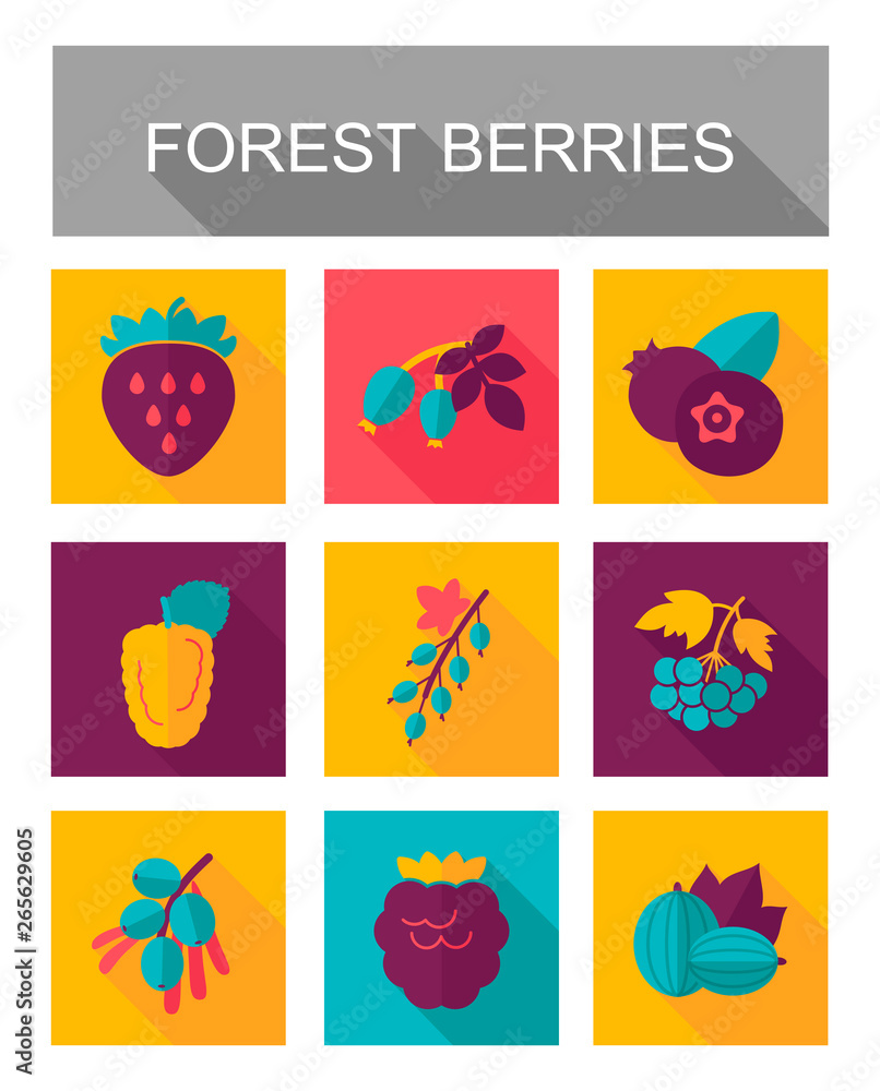 Forest berries icons set