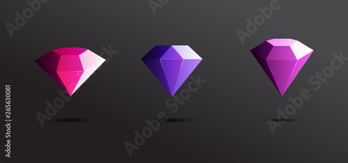 Set of 3d dimonds on dark background