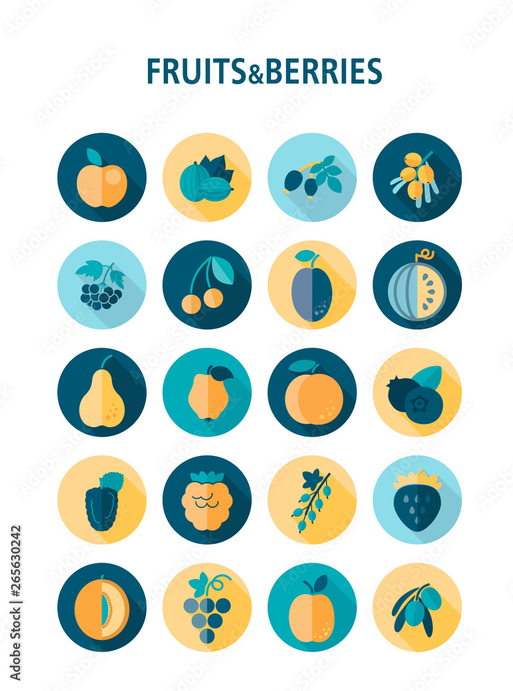 Set of Fruits and Berries icons set Set of Fruits and Berries icons set