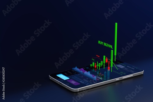 Bilde på lerret Stock Signal, Buy Signal, Sell Signal, Mobile foreign exchange trading - 3d rend