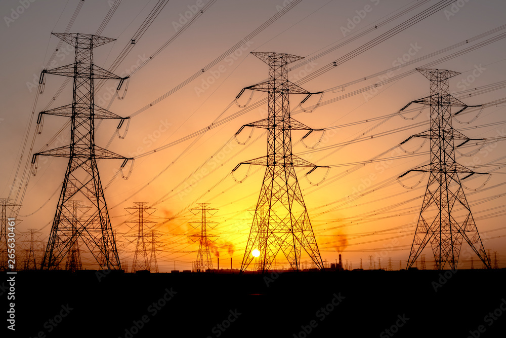 Fototapeta premium The image combines solar and electrical energy