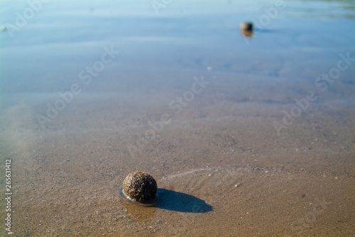 Geometric shape ball on the beach sand