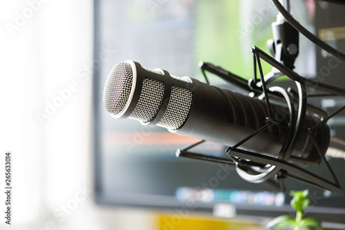 Microphone on the background of the computer monitor.